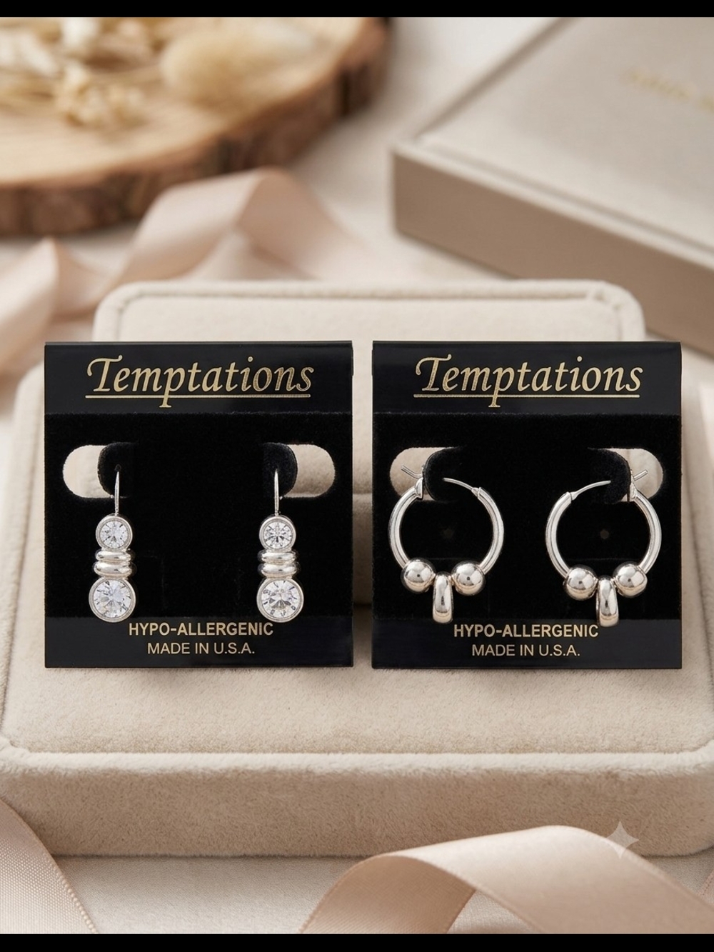 Temptations Pair Of 2 - Silver Toned Crystal Drop & Hoop Earring Set